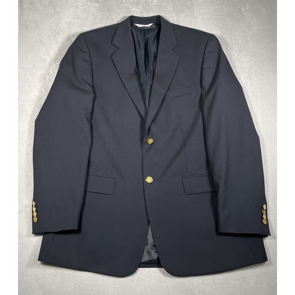 Versini Men's Blazer Sport Coat Size 41L Black 100% Wool 2 Gold Button *EUC